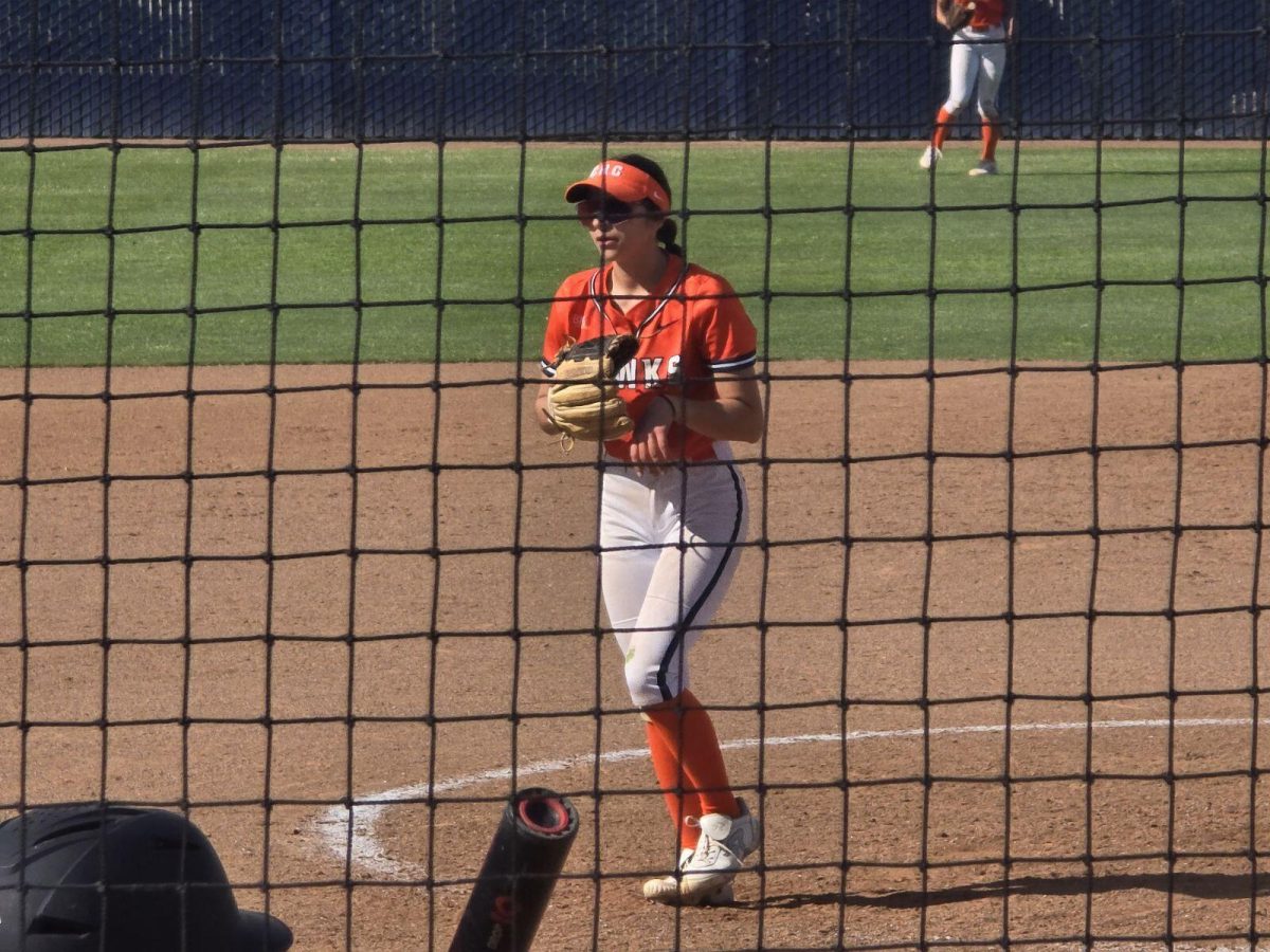 Sophomore pitcher Anjalina Dahdouh prepares for a pitch against the Sierra College Wolverines at home on April 12. The Hawks face the Cypress College Chargers in the California Community College Athletics Association State Championship on May 16 in Saratoga, Calif. at 8 p.m.
