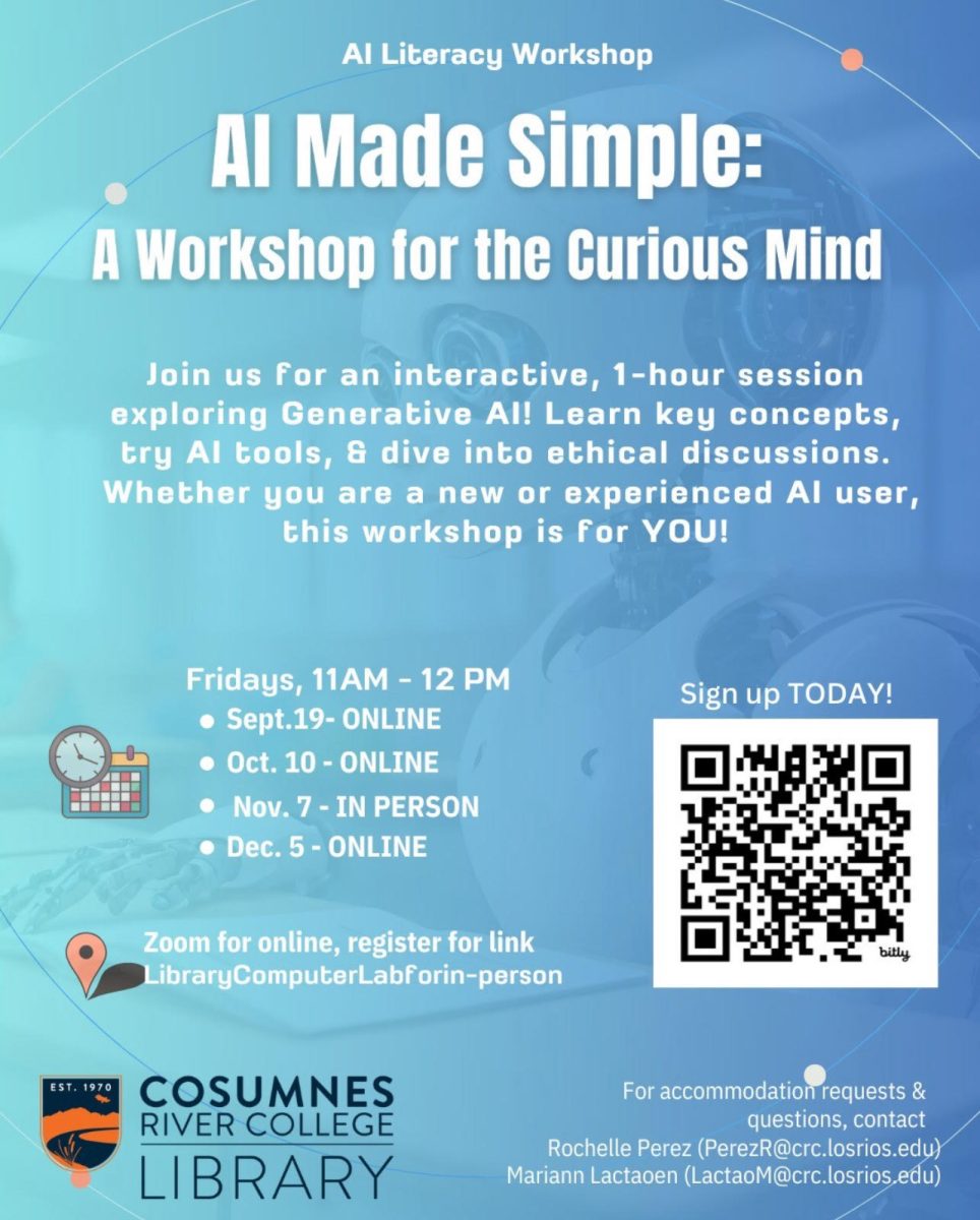 Use the QR code on the flyer to sign up for monthly AI workshops hosted by the CRC Library. AI is used according to your professor’s expectations in the classroom. 
