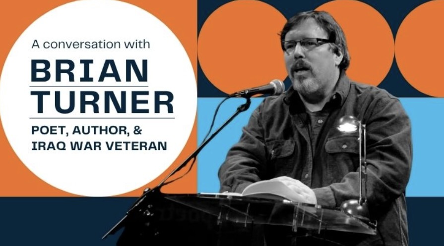 A screenshot of Iraq War veteran, poet and author Brian Turner’s event poster promoting his discussion in the Cosumnes River College recital hall on Monday. Turner will be presenting about how he used music and art to combat his mental health and reading passages from his books.
