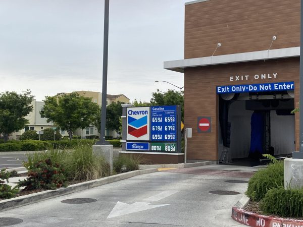 Gas prices at a Chevron in Natomas on Monday. Rising gas prices as a result of the Iran war is affecting student commutes.